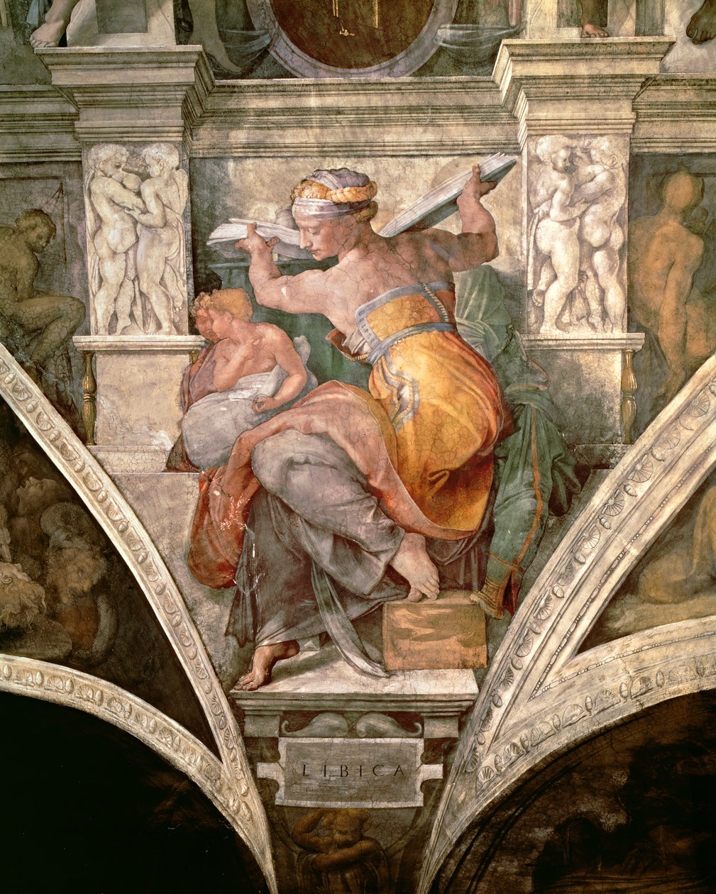 Sufit Kaplicy Sykstyńskiej: libijska Sybilla, ok. 1508-10 autorstwa Michelangelo Buonarroti