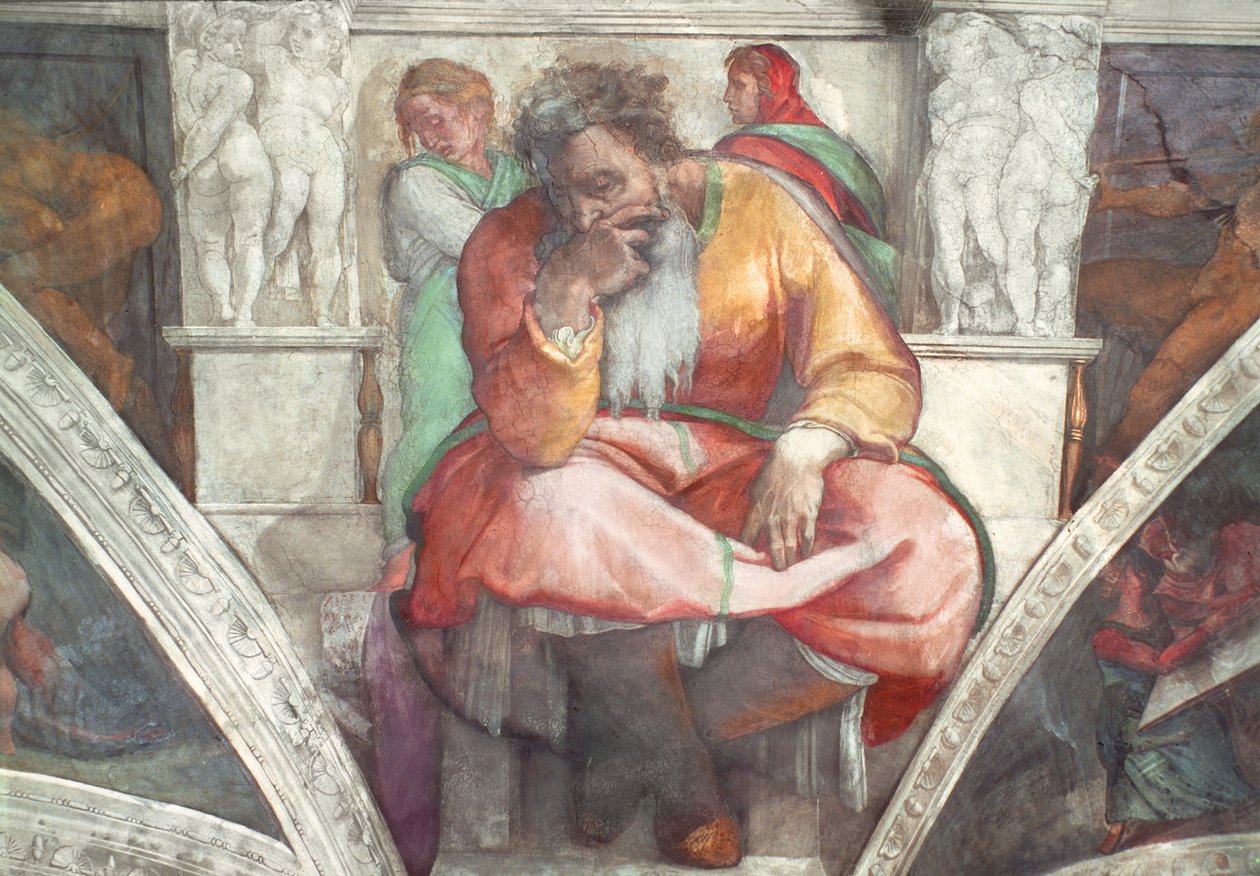 Sufit Kaplicy Sykstyńskiej: Prorok Jeremiasz (przed renowacją) autorstwa Michelangelo Buonarroti