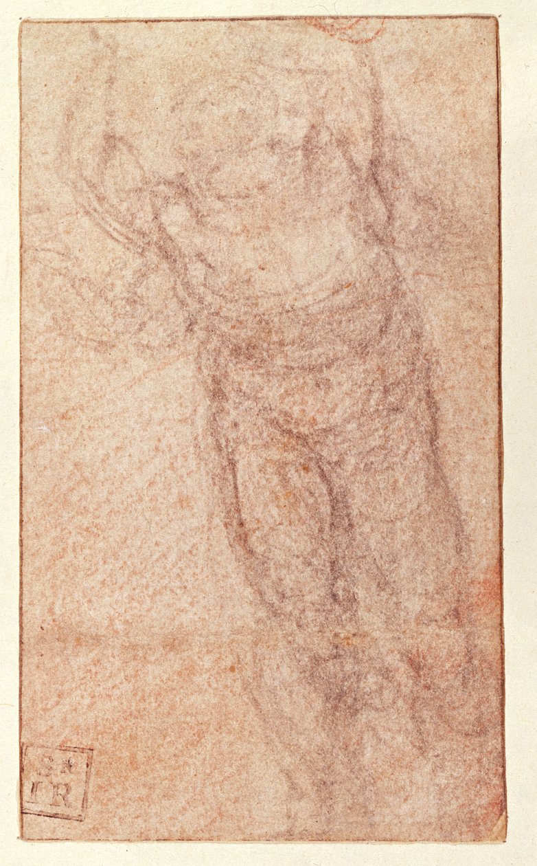 Studium do „Zmartwychwstania”, ok. 1532-34 (czerwona i czarna kreda na papierze) (prosto) autorstwa Michelangelo Buonarroti