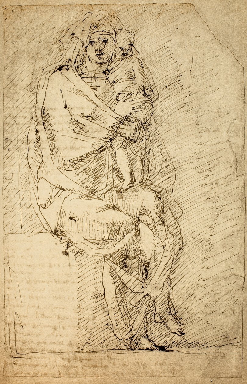 Studium dla Madonny z Dzieciątkiem; rysunek Michała Anioła. Casa Buonarroti, Florencja autorstwa Michelangelo Buonarroti