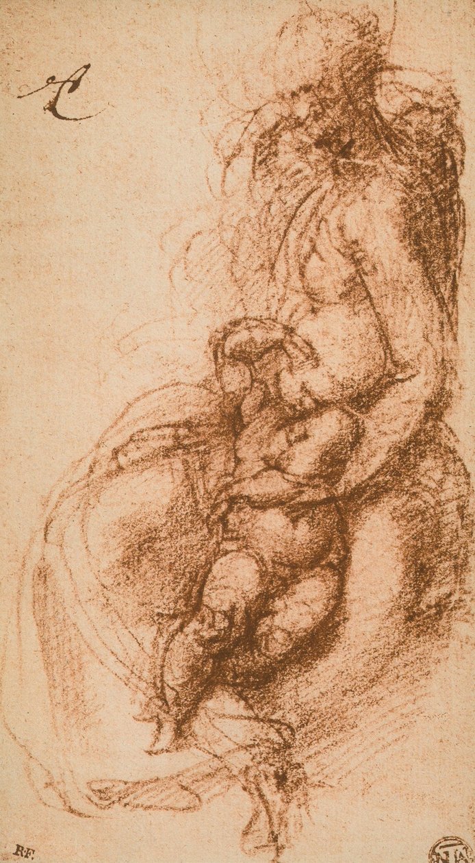Studium dla Madonny z Dzieciątkiem; rysunek Michała Anioła. Luwr, Paryż autorstwa Michelangelo Buonarroti