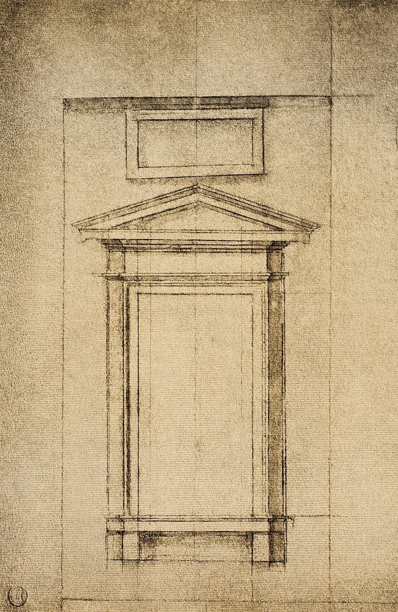 Studium nad oknem westybulu Biblioteki Laurentian; rysunek Michała Anioła. Casa Buonarroti, Florencja autorstwa Michelangelo Buonarroti