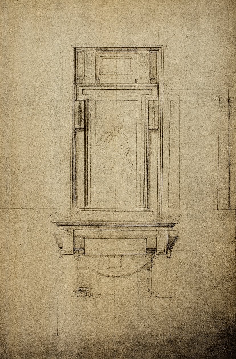 Studium jednego z pomników w Kaplicy Medyceuszy bazyliki San Lorenzo; rysunek Michała Anioła. Casa Buonarroti, Florencja autorstwa Michelangelo Buonarroti