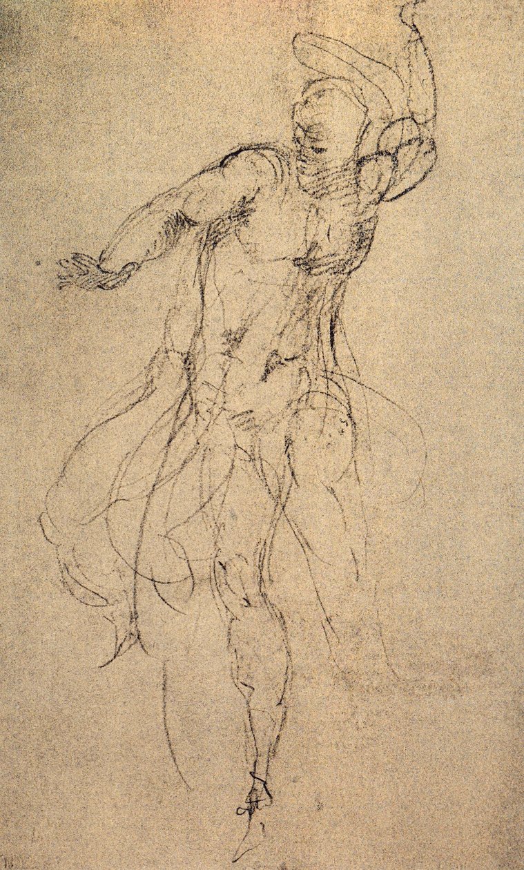 Studiuj na Sąd Ostateczny; rysunek Michała Anioła. Casa Buonarroti, Florencja autorstwa Michelangelo Buonarroti