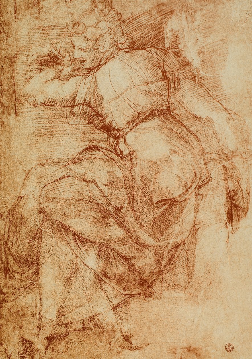 Studium do Sybilli libijskiej na sklepieniu Kaplicy Sykstyńskiej, Michał Anioł. Gabinet dei Disegni e delle Stampe, Uffizi, Florencja. autorstwa Michelangelo Buonarroti