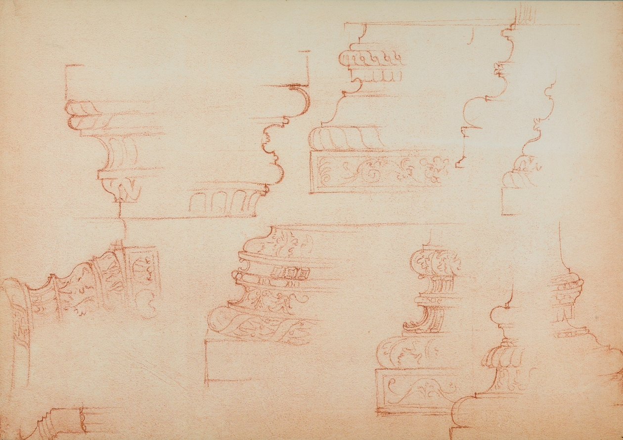 Studium dla różnych podstaw słupów; rysunek Michała Anioła. Casa Buonarroti, Florencja autorstwa Michelangelo Buonarroti