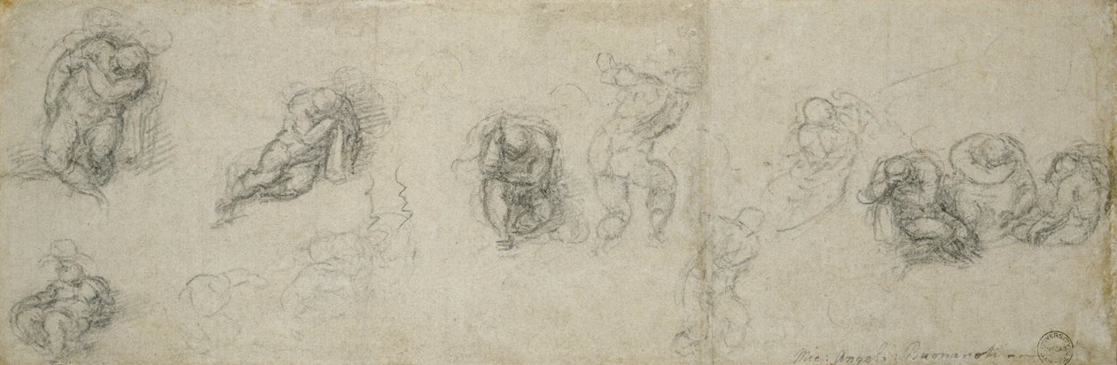 Studium Apostołów, ok. 1550-55 (czarna kreda na papierze) autorstwa Michelangelo Buonarroti