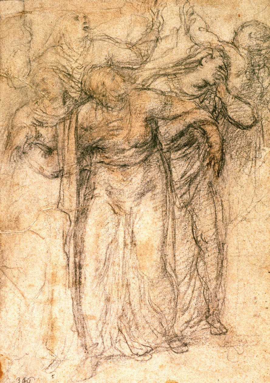 Study of Mourning Women (węgiel na papierze) (recto) autorstwa Michelangelo Buonarroti