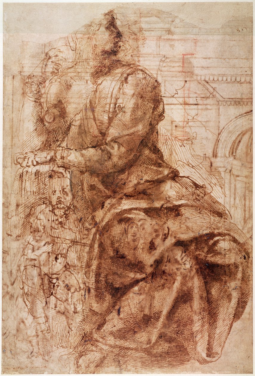 Studium Sybilli (tusz na papierze) autorstwa Michelangelo Buonarroti