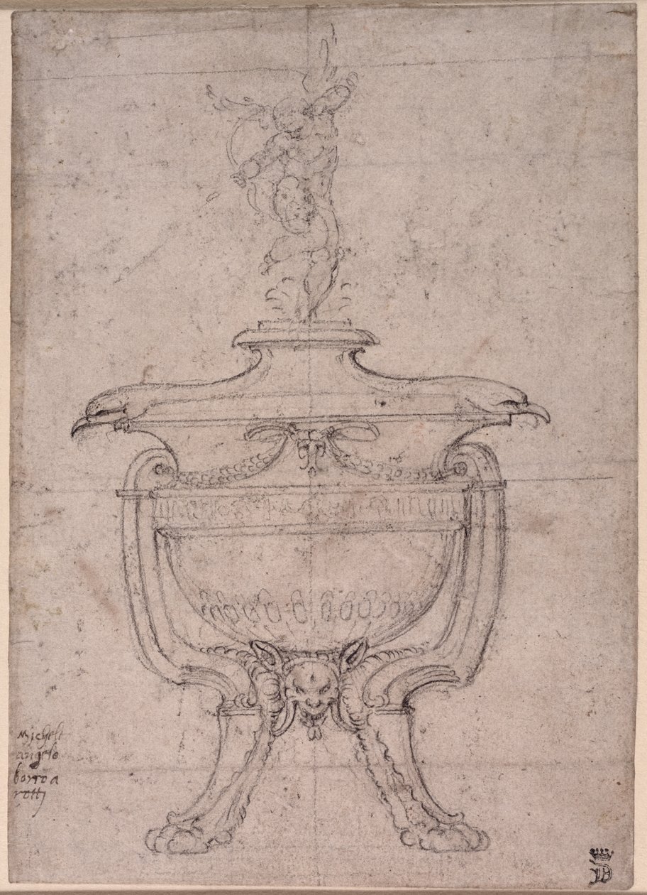 Studium dekoracyjnej urny (pióro i tusz na papierze) autorstwa Michelangelo Buonarroti