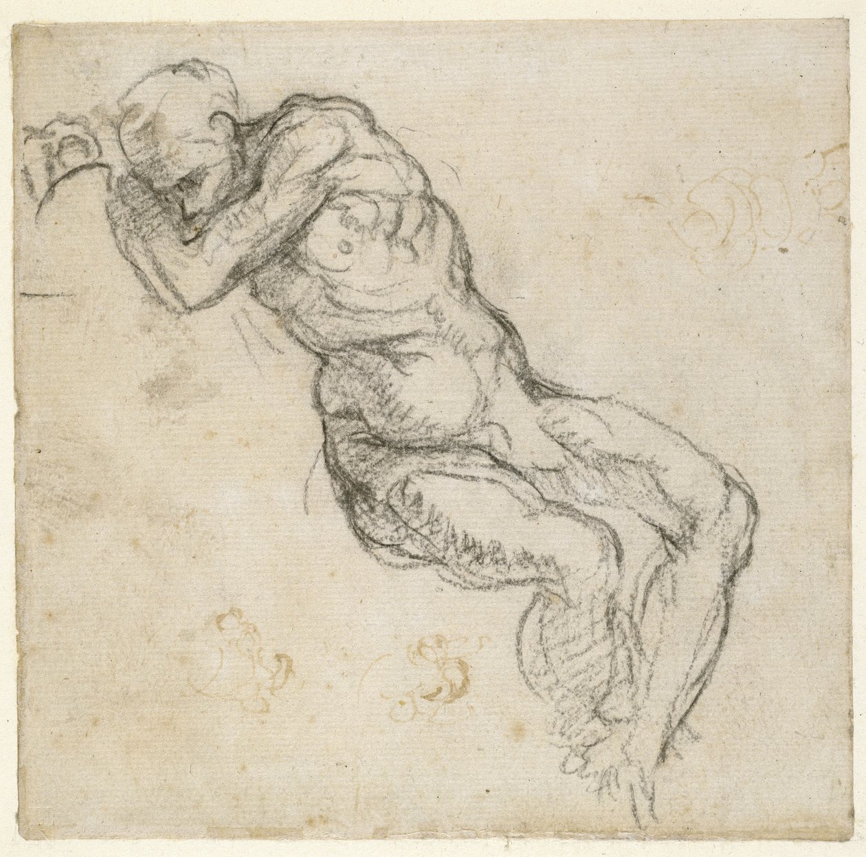 Studium aktu męskiego, ok. 1511 (pióro i czarna kreda na papierze) autorstwa Michelangelo Buonarroti