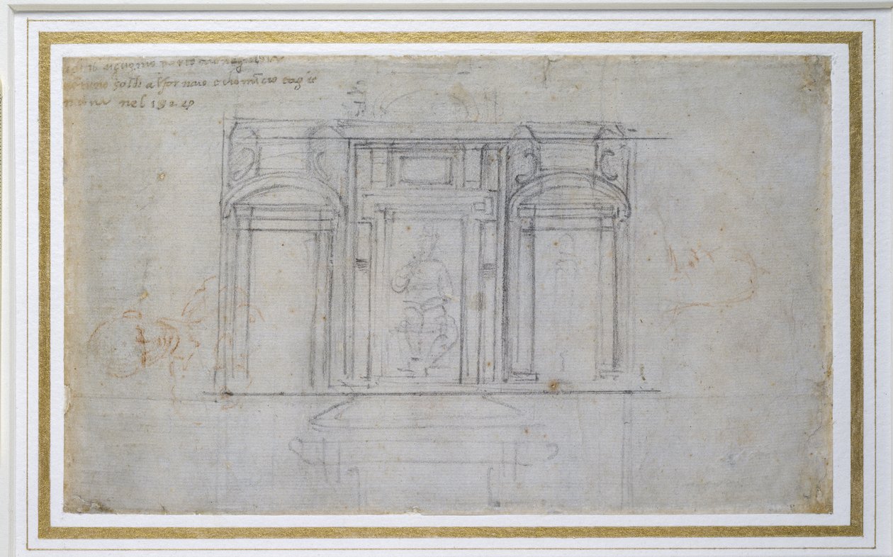 Studium Górnego Poziomu Grobu Medyceuszy, 15201 (czarna i czerwona kreda na papierze) autorstwa Michelangelo Buonarroti