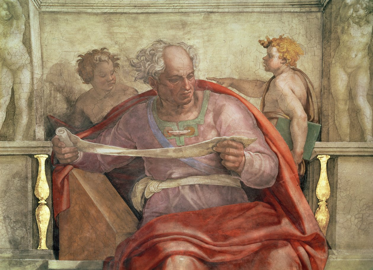 Prorok Joel, z Sufitu Sykstyńskiego (przed renowacją) autorstwa Michelangelo Buonarroti