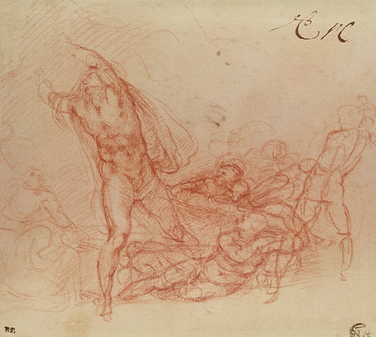Zmartwychwstanie Chrystusa, ok. 1536-38 (czerwona kreda na papierze) autorstwa Michelangelo Buonarroti