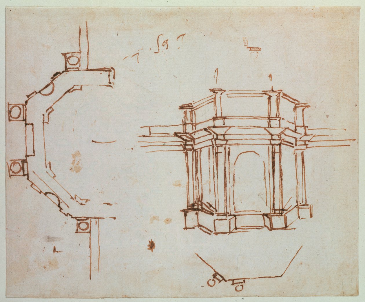 W.24r Szkic architektoniczny (pióro i tusz) autorstwa Michelangelo Buonarroti