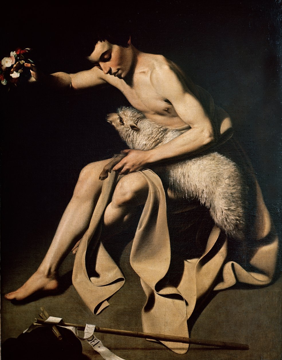 Jan Chrzciciel bawiący się z barankiem autorstwa Michelangelo Merisi Caravaggio