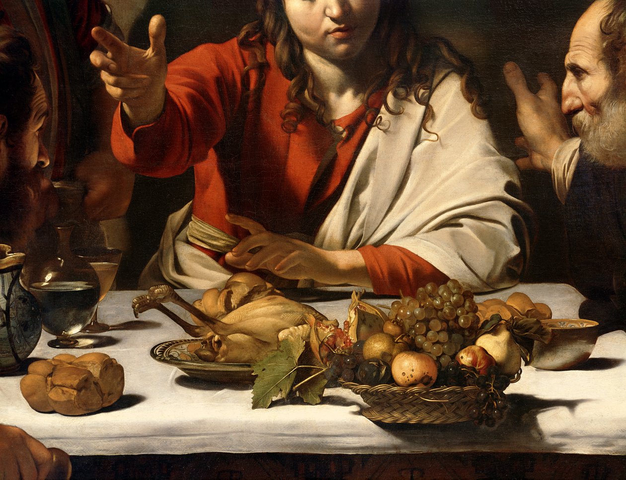 Wieczerza w Emaus, 1601 (olej i tempera na płótnie) (detal 928) autorstwa Michelangelo Merisi Caravaggio