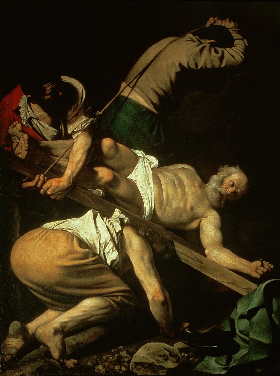 Ukrzyżowanie św. Piotra, 1600-01 autorstwa Michelangelo Merisi Caravaggio