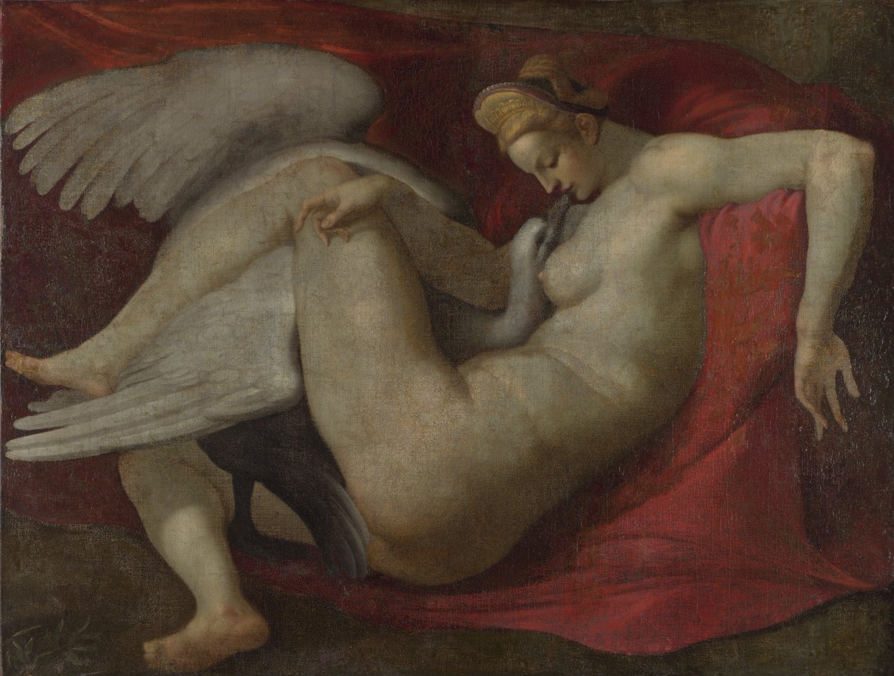 Leda i łabędź, po 1530 (olej na płótnie) autorstwa Michelangelo (School of) Buonarroti