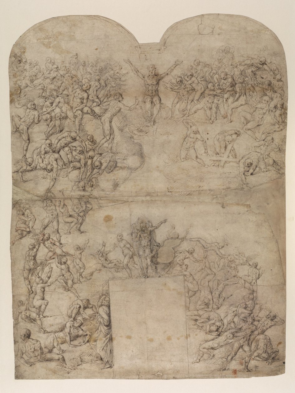 Sąd Ostateczny według Michała Anioła (?) (recto) (pióro i atrament i kreda na papierze) autorstwa Michelangelo (after) Buonarroti