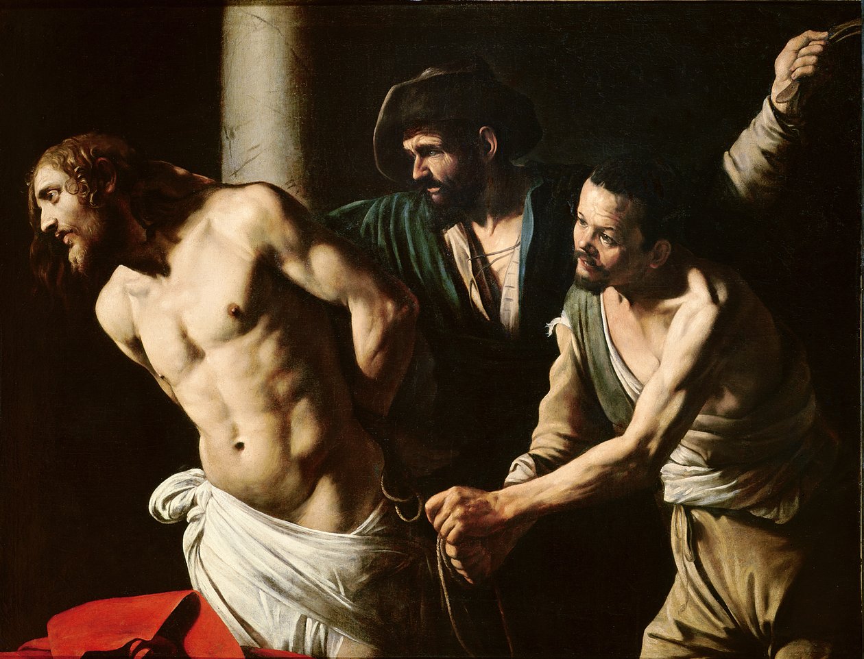 Biczowanie Chrystusa, ok. 1605-7 (olej na płótnie) autorstwa Michelangelo (attr. to) Caravaggio