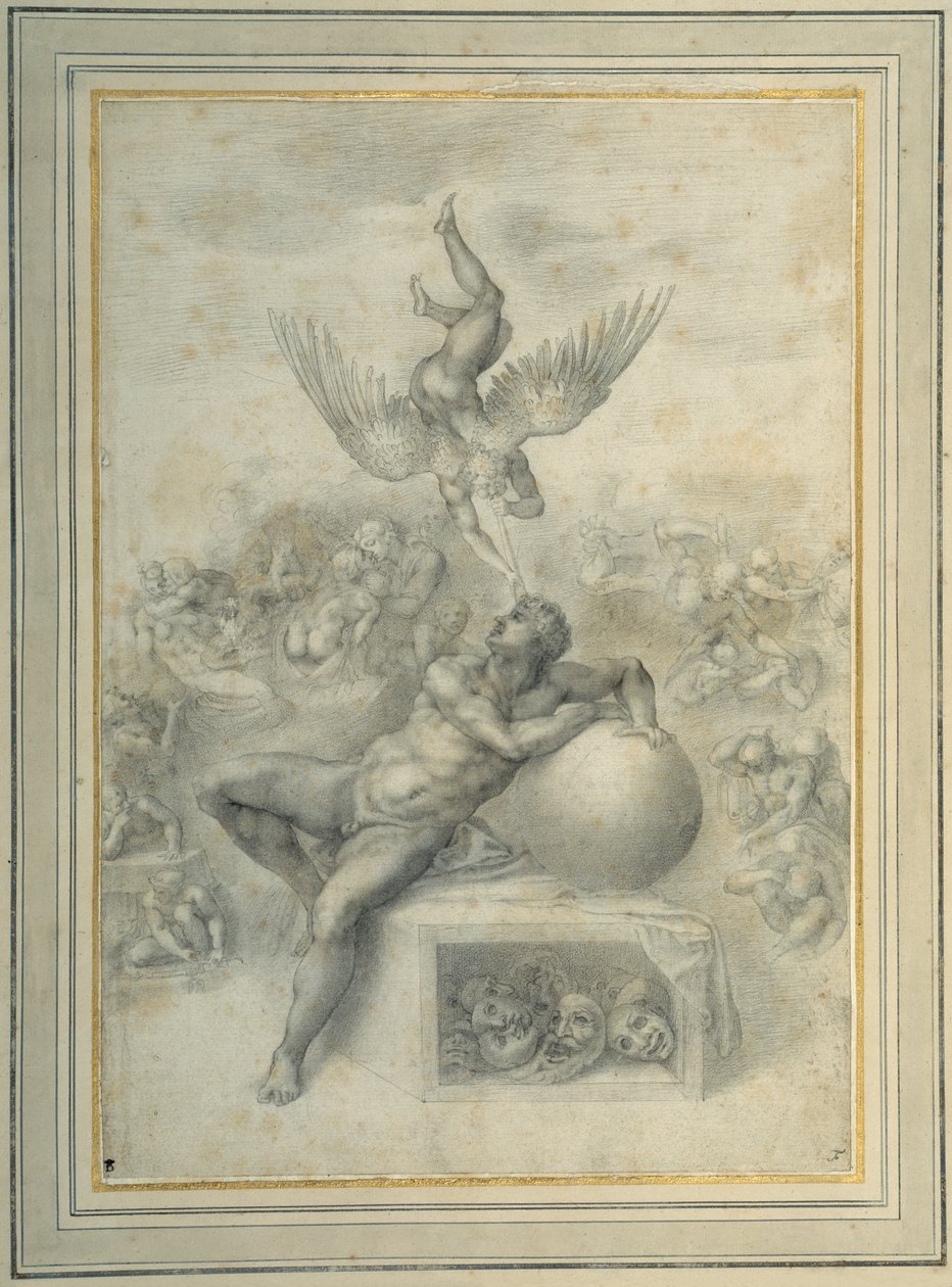 „Sen o ludzkim życiu”, wg Michelangelo Buonarroti (cienka kredka kredowa na papierze) autorstwa Michelangelo (follower of) Buonarroti