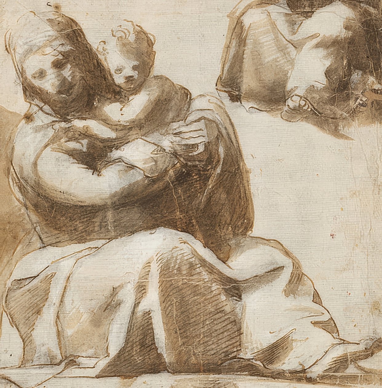 Madonna z Dzieciątkiem w pozycji siedzącej. Około 1525 roku (?) autorstwa Michelangelo Anselmi