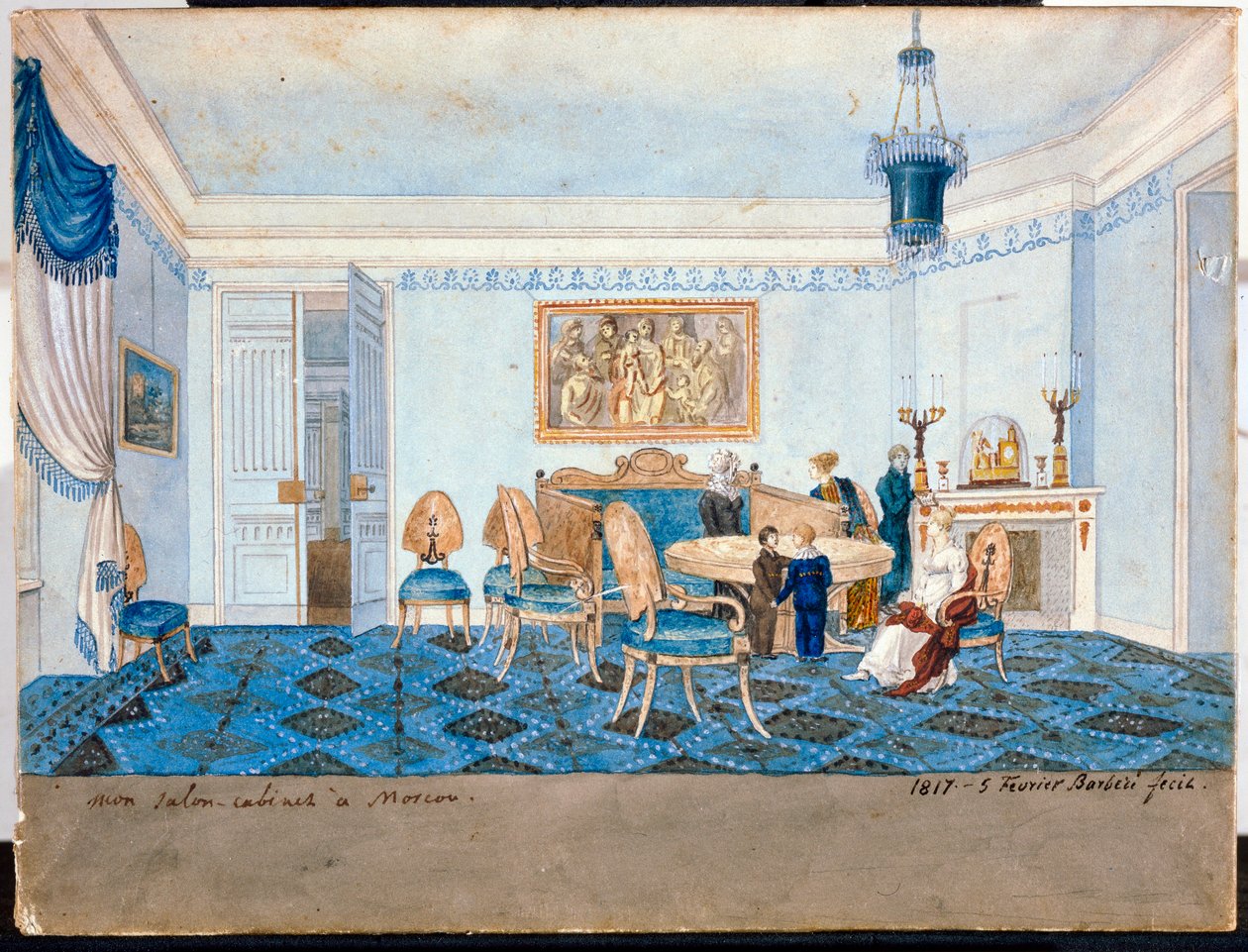 Widok salonu w rezydencji księżnej Zinaidy Aleksandrownej Wołkońskiej (1792-1862) w Moskwie - Praca Michała Anioła Barberiego (aktywna początek XIX wieku) autorstwa Michelangelo Barberi