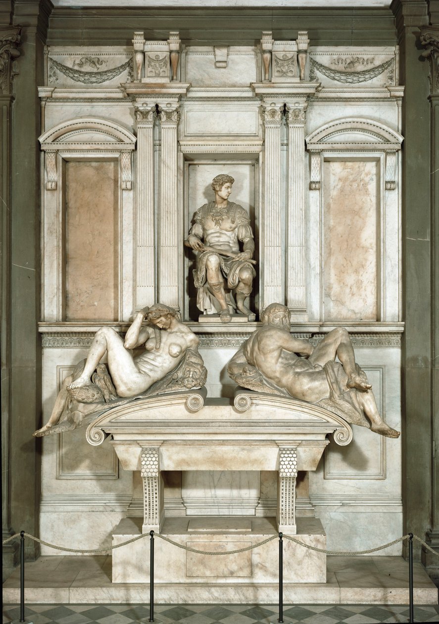 Alegoria Dnia i Nocy, mauzoleum Giuliano de Medici. Marmurowa rzeźba autorstwa Michelangelo Buonarroti