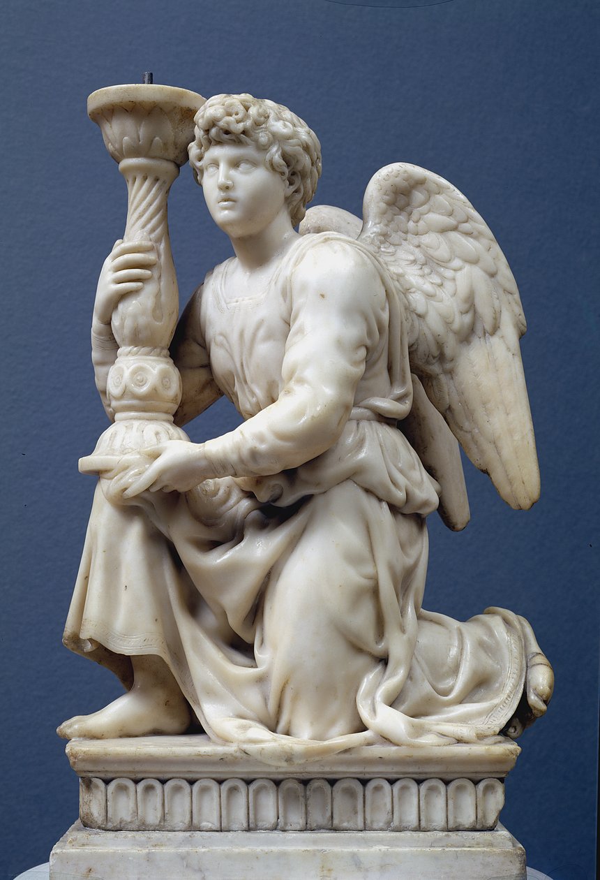 Anioł trzymający kandelabr, 1495 (marmur) autorstwa Michelangelo Buonarroti