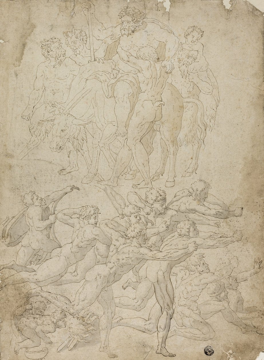 Łucznicy strzelający do Hermu, triumf Bachusa i inne badania autorstwa Michelangelo Buonarroti