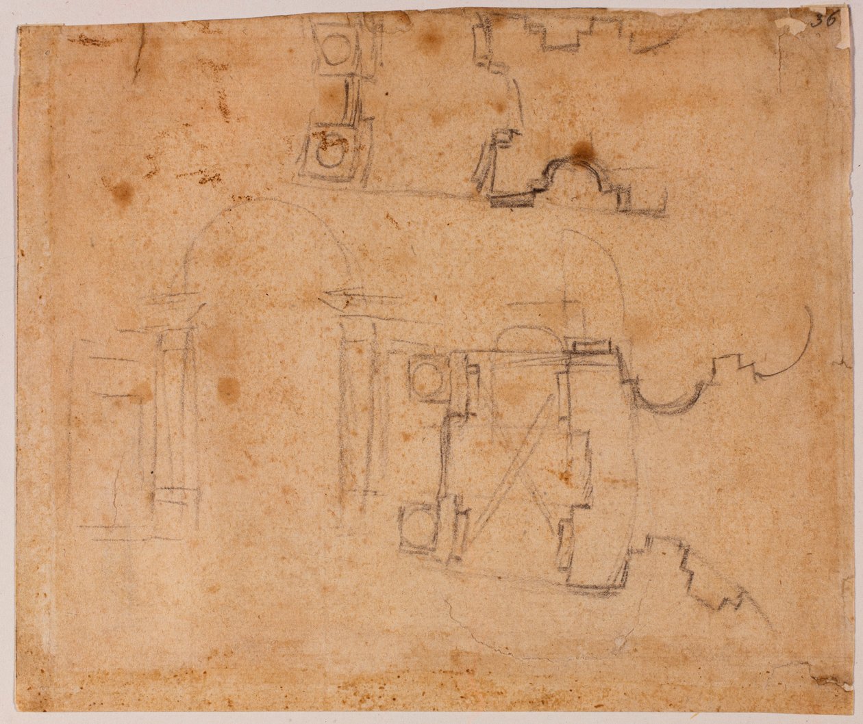 Elewacja architektoniczna i szczegóły planu San Giovanni dei Fiorentini autorstwa Michelangelo Buonarroti