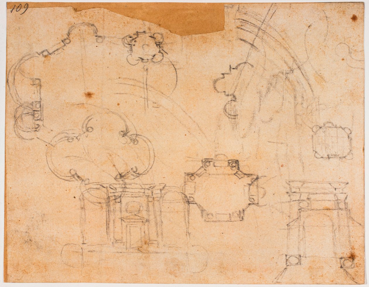 Plany budynku, elewacje i szkice kopuły kaplicy Sforzów autorstwa Michelangelo Buonarroti