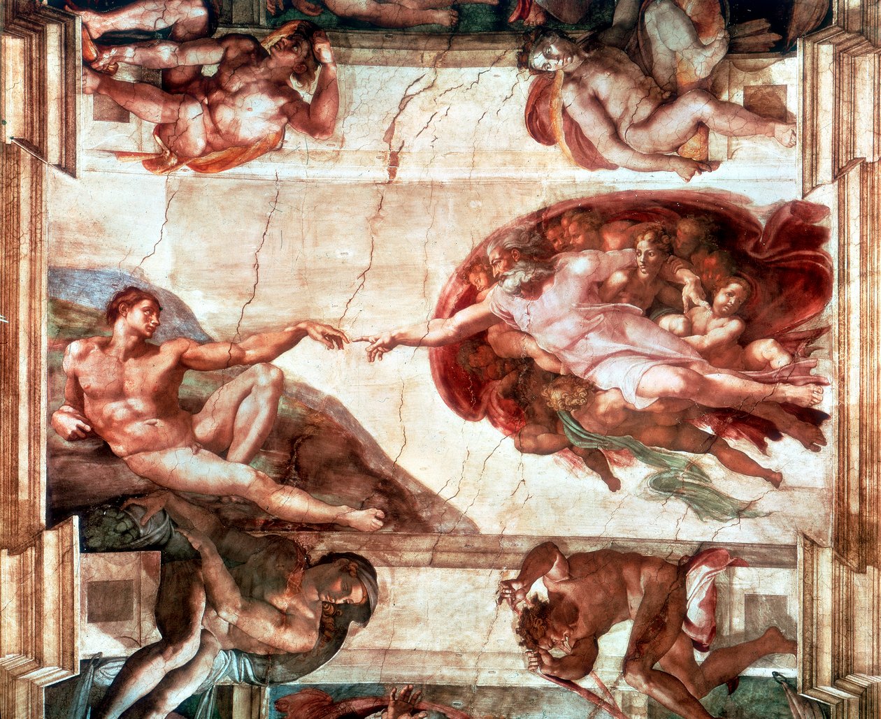 „Stworzenie Adama”, 1508-1512 autorstwa Michelangelo Buonarroti