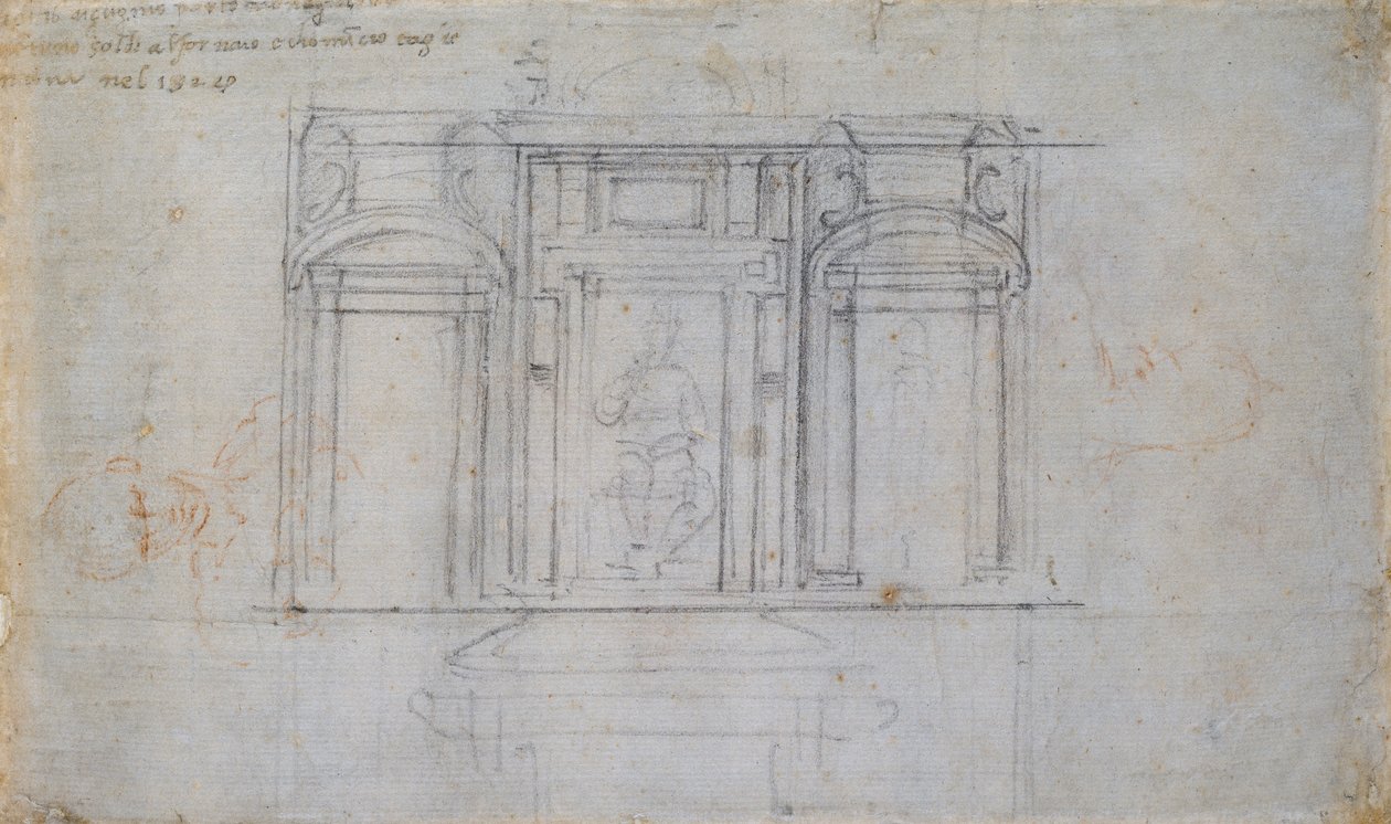 Projekt jednego z grobowców Medyceuszy, początek XVI wieku autorstwa Michelangelo Buonarroti