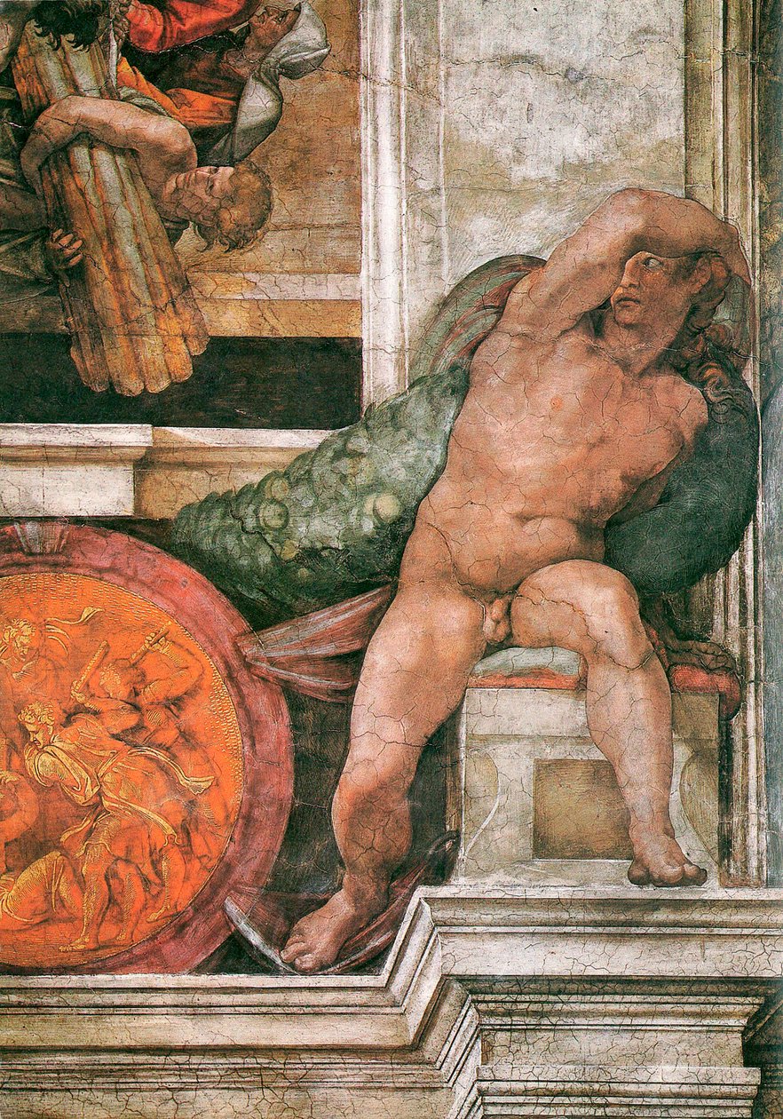 Fragment sufitu Kaplicy Sykstyńskiej w Watykanie, 1508-1512. autorstwa Michelangelo Buonarroti
