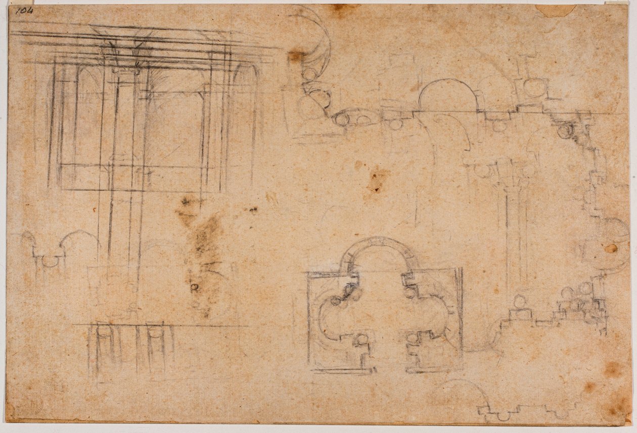 Plan piętra i elewacje architektoniczne kaplicy Sforzów autorstwa Michelangelo Buonarroti