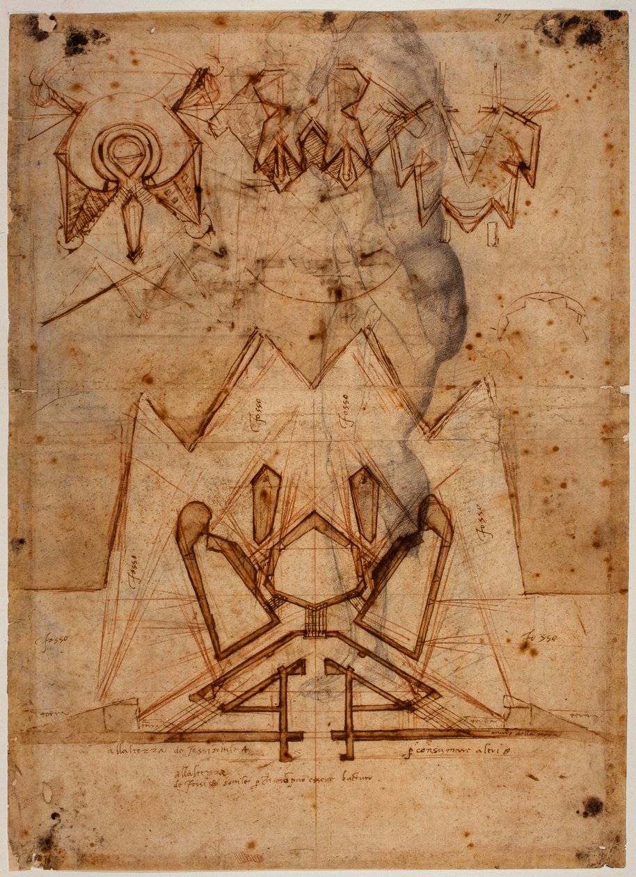 Fortyfikacje Porta al Prato, szkic postaci autorstwa Michelangelo Buonarroti