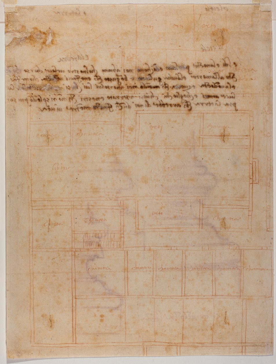 Fragmentaryczny plan klasztoru San Lorenzo, odręczne napisy autorstwa Michelangelo Buonarroti