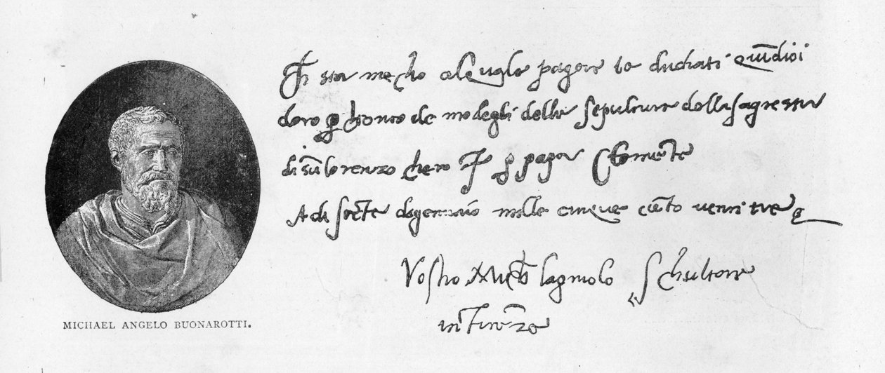 Pismo i podpis Michelangelo Buonarroti (pióro i atrament na papierze) autorstwa Michelangelo Buonarroti