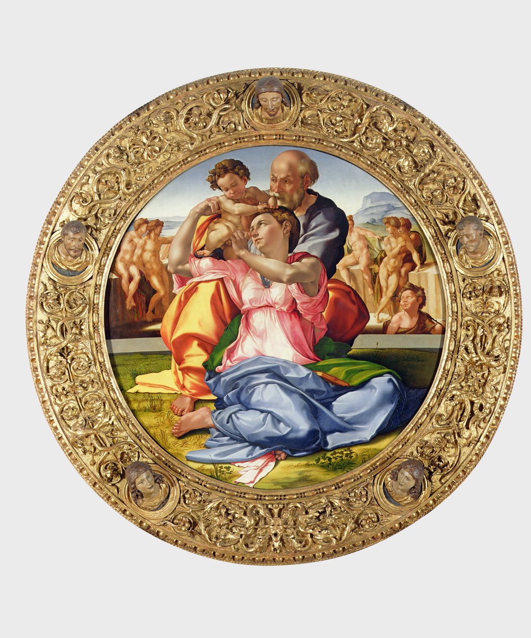 Święta Rodzina ze św. Janem (Doni Tondo), 1504-05 (zob. też 156576) autorstwa Michelangelo Buonarroti