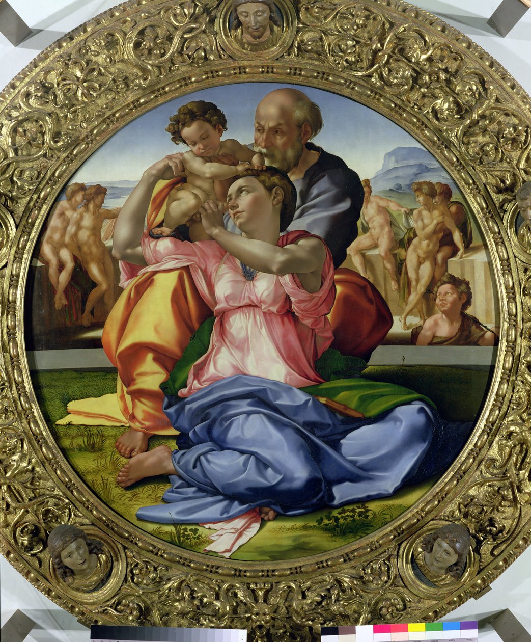 Święta Rodzina ze św. Janem (Doni Tondo) 1504-05 (zob. również 30103) autorstwa Michelangelo Buonarroti