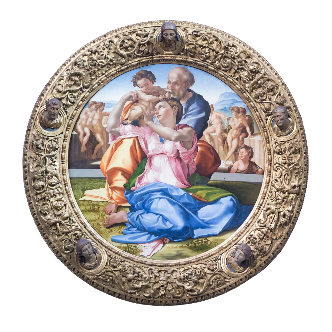 Święta rodzina z młodym św. Janem Chrzcicielem, znana jako „Doni tondo” autorstwa Michelangelo Buonarroti