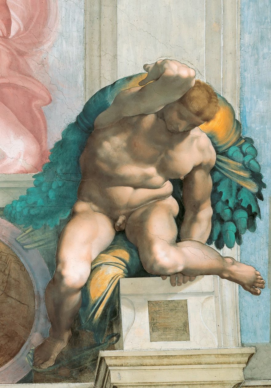 Sufit Kaplicy Sykstyńskiej Ignudo w Watykanie, 1508-1512. autorstwa Michelangelo Buonarroti