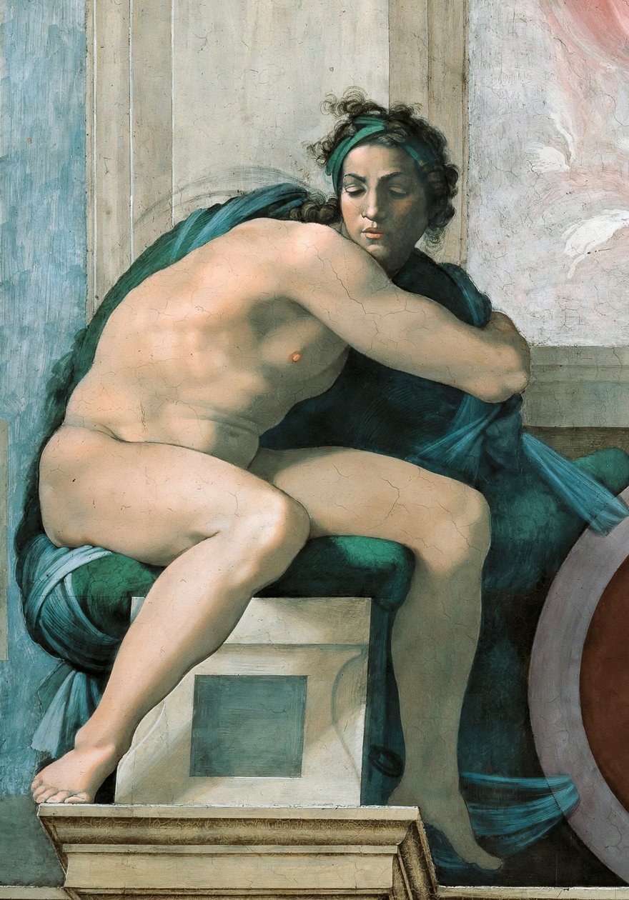 Sufit Kaplicy Sykstyńskiej Ignudo w Watykanie, 1508-1512. autorstwa Michelangelo Buonarroti