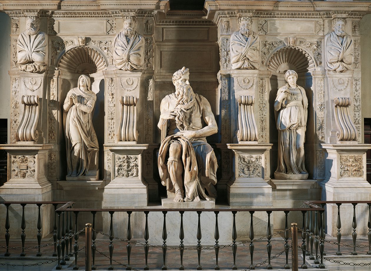 Włochy, Rzym, bazylika św. Piotra, Racheli, Mojżesza i Lei, fragment z grobu Juliusza II, ok. 1515, autorstwa Michała Anioła (1475-1564) autorstwa Michelangelo Buonarroti