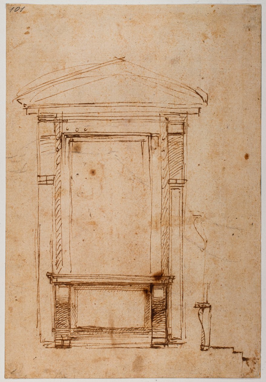 Okno z klęcznikiem dla pałacu Medyceuszy, ok. 1517 (rysunek) autorstwa Michelangelo Buonarroti