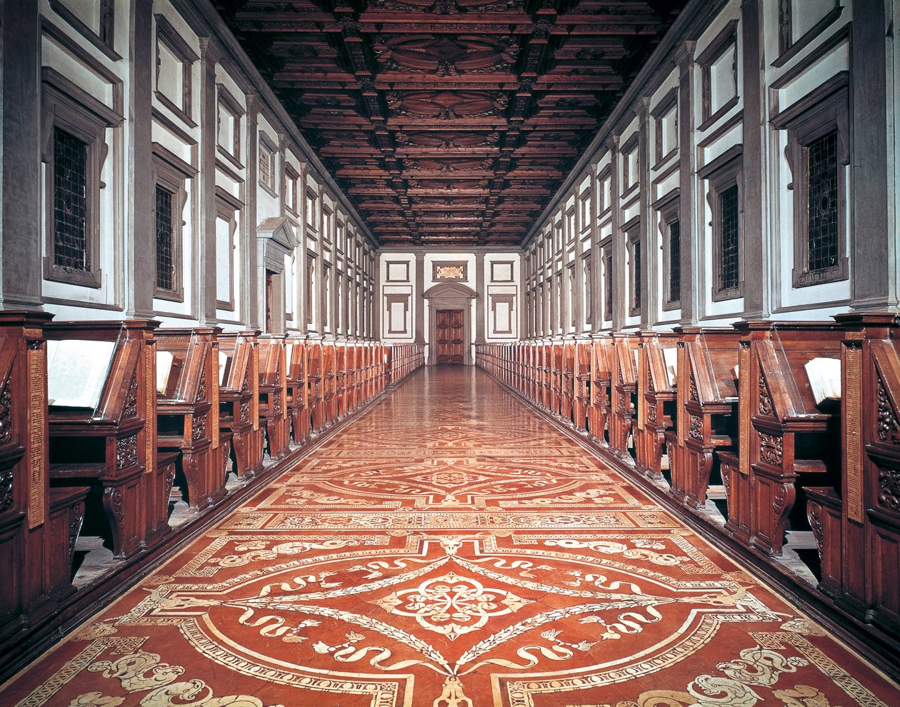 Sala Biblioteki Laurentian, architekt Michał Anioł (1475-1564), Florencja, Włochy autorstwa Michelangelo Buonarroti