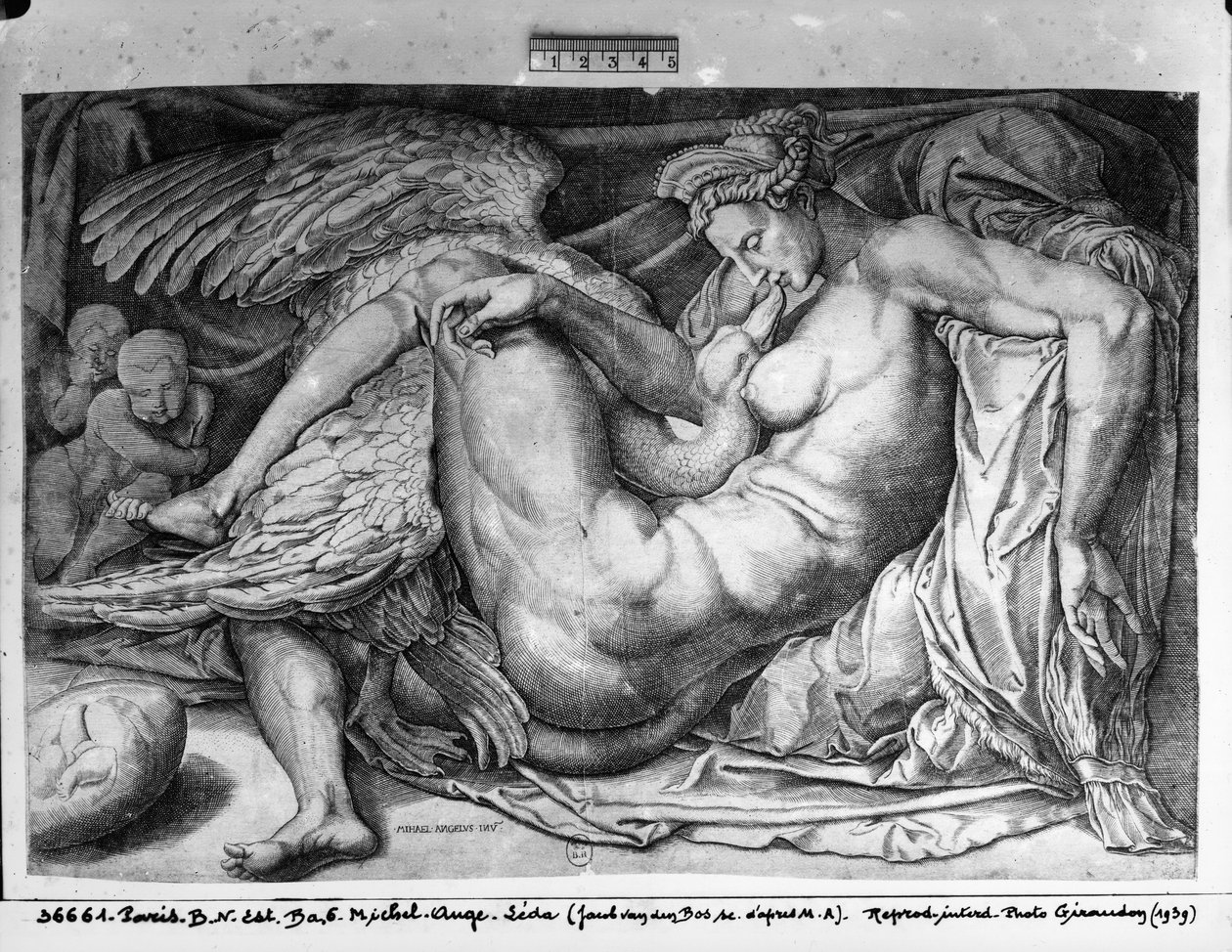 Leda, wyryta przez Jacobusa Bosa, Bossa lub Bossiusa (ur. ok. 1520) autorstwa Michelangelo Buonarroti