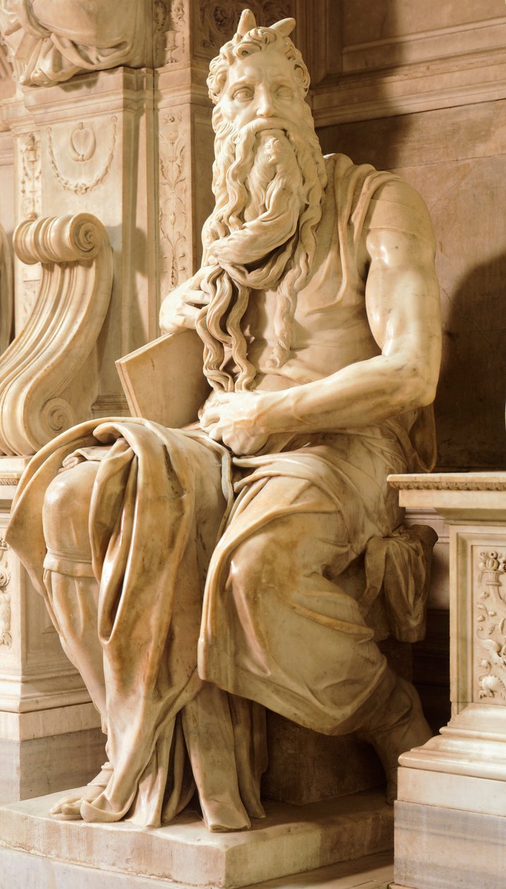 Mojżesz, fragment z Grobu Juliusza II, autorstwa Michała Anioła (1475-1564), bazylika św. Piotra w Okowach, Rzym, Lacjum, ok. 1515 autorstwa Michelangelo Buonarroti